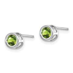 14k White Gold 4mm Bezel August/Peridot Post Earrings
