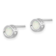 14k White Gold 4mm Oval Bezel October/Opal Post Earrings