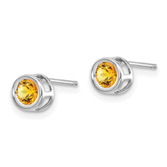 14k White Gold November 4mm Citrine Earrings