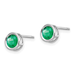 14k White Gold 5mm Bezel Emerald Stud Earrings