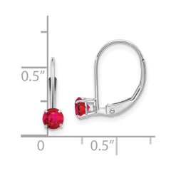 14k White Gold 4mm Round July/Ruby Leverback Earrings