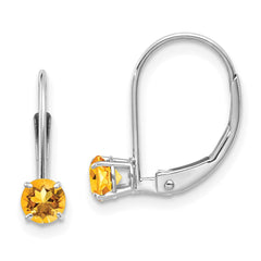 14k White Gold 4mm Round November/Citrine Leverback Earrings