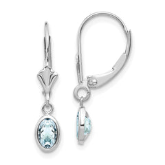14k White Gold 6x4mm Oval Aquamarine/March Earrings