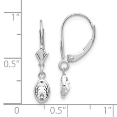 14k WG 6x4 Oval Bezel April/White Topaz Leverback Earrings