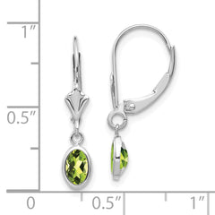 14k White Gold 6x4 Oval Bezel August/Peridot Leverback Earrings