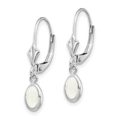 14k White Gold 6x4 Oval Bezel October/Opal Leverback Earrings