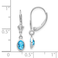 14k White Gold 6x4 Oval Bezel December/Blue Topaz Leverback Earrings