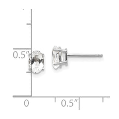 14k White Gold 6x4 Oval April/White Topaz Post Earrings