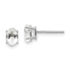 14k White Gold 6x4 Oval April/White Topaz Post Earrings