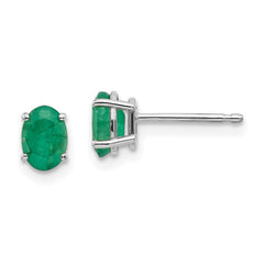 14k White Gold 6x4mm Emerald Earrings
