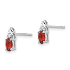 14k White Gold Garnet and Diamond Post Earrings - 2
