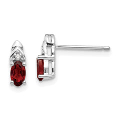 14k White Gold Garnet and Diamond Post Earrings - 2