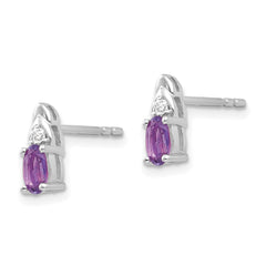 14k White Gold Amethyst and Diamond Post Earrings - 2