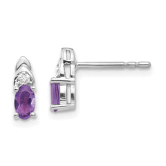 14k White Gold Amethyst and Diamond Post Earrings - 2