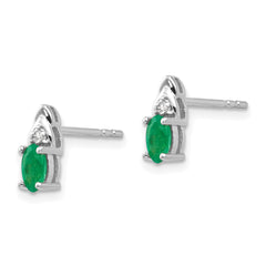 14k White Gold Emerald and Diamond Post Earrings - 3