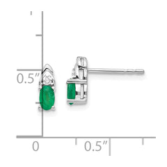 14k White Gold Emerald and Diamond Post Earrings - 3