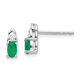 14k White Gold Emerald and Diamond Post Earrings - 3
