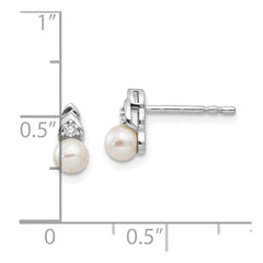 14k White Gold FW Cultured Pearl and Diamond Post Earrings