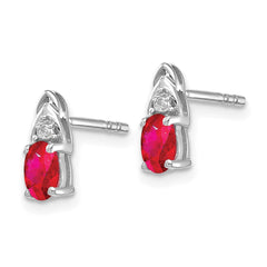 14k White Gold Ruby and Diamond Post Earrings - 2