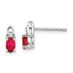 14k White Gold Ruby and Diamond Post Earrings - 2