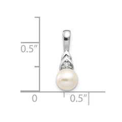 14k White Gold FW Cultured Pearl and Diamond Pendant