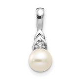 14k White Gold FW Cultured Pearl and Diamond Pendant