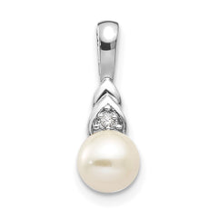 14k White Gold FW Cultured Pearl and Diamond Pendant