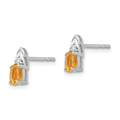 14k White Gold Citrine and Diamond Post Earrings - 2