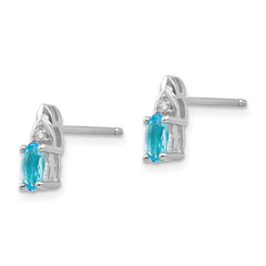 14k White Gold Blue Topaz and Diamond Post Earrings - 2