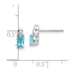 14k White Gold Blue Topaz and Diamond Post Earrings - 2