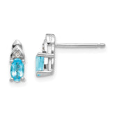 14k White Gold Blue Topaz and Diamond Post Earrings - 2