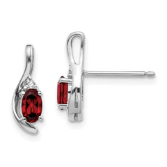 14k White Gold Garnet and Diamond Post Earrings - 3