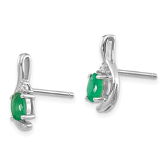 14k White Gold Emerald and Diamond Post Earrings - 5