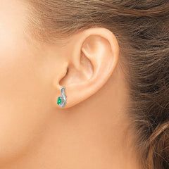 14k White Gold Emerald and Diamond Post Earrings - 5