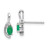 14k White Gold Emerald and Diamond Post Earrings - 5