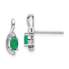 14k White Gold Emerald and Diamond Post Earrings - 5