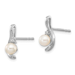 14k White Gold FW Cultured Pearl and Diamond Post Earrings - 2