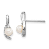 14k White Gold FW Cultured Pearl and Diamond Post Earrings - 2