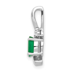 14k White Gold Emerald and Diamond Pendant - 2