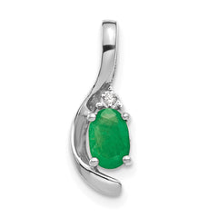 14k White Gold Emerald and Diamond Pendant - 2
