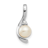 14k White Gold FW Cultured Pearl and Diamond Pendant - 2