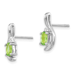14k White Gold Peridot and Diamond Post Earrings - 3