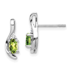 14k White Gold Peridot and Diamond Post Earrings - 3