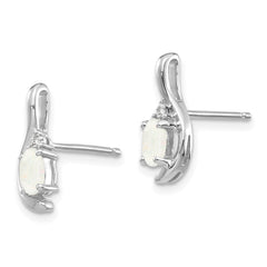 14k White Gold Opal and Diamond Post Earrings - 2