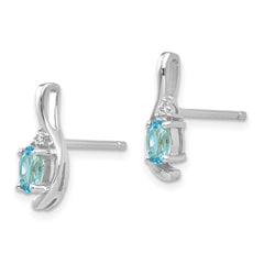 14k White Gold Blue Topaz and Diamond Post Earrings - 3