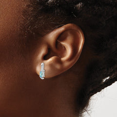 14k White Gold Blue Topaz and Diamond Post Earrings - 3