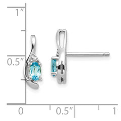 14k White Gold Blue Topaz and Diamond Post Earrings - 3