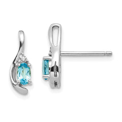 14k White Gold Blue Topaz and Diamond Post Earrings - 3