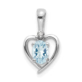 14k White Gold Aquamarine and Diamond Heart Pendant