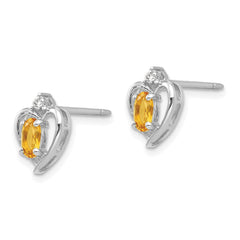 14k White Gold Citrine and Diamond Heart Post Earrings